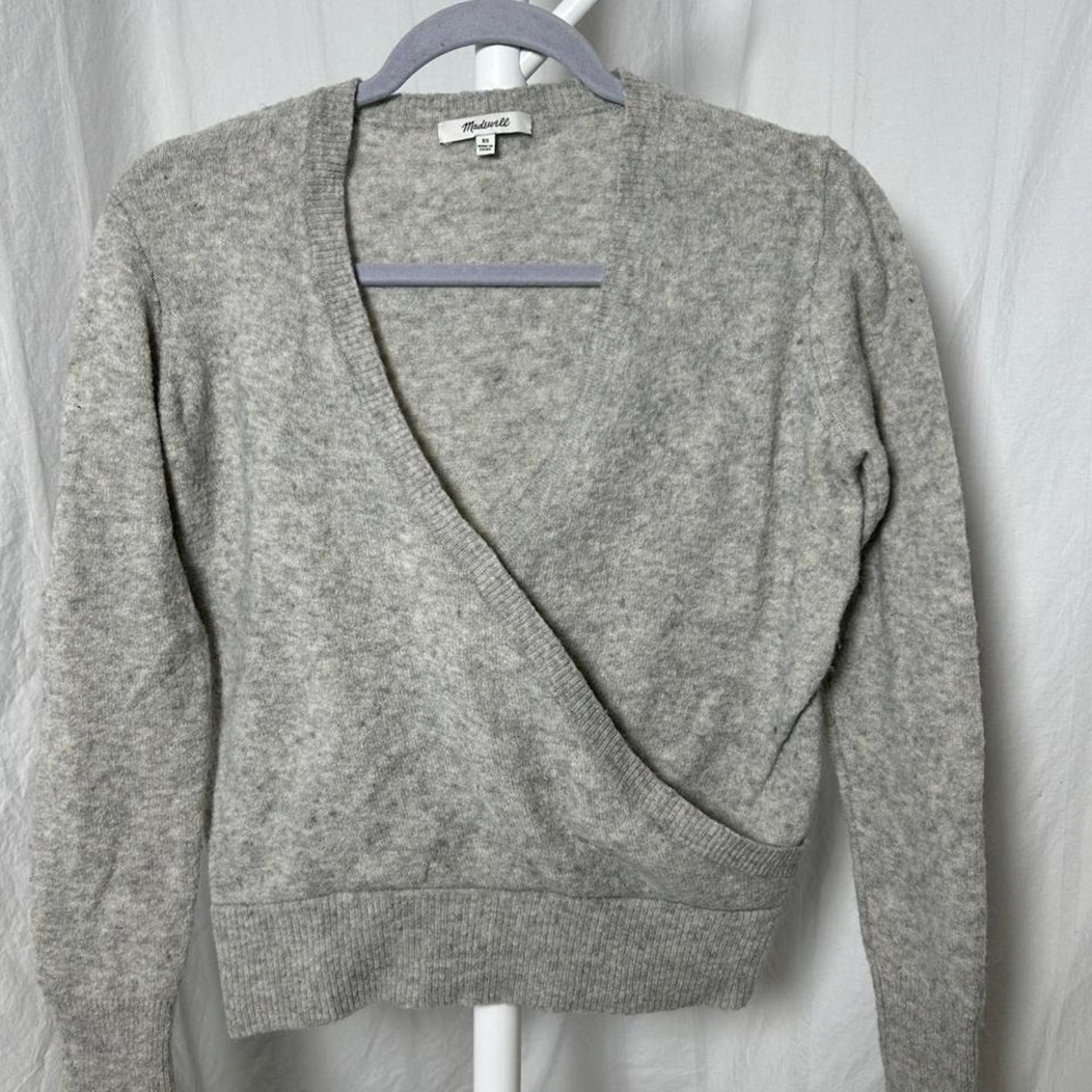 Madewell Pullover Sweater Women's size XS Gray Wool /Alpaca Blend Cross Front